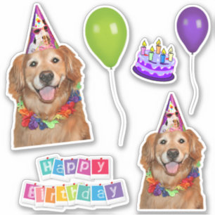 Pegatina Grupo del feliz cumpleaños del perro del golden
