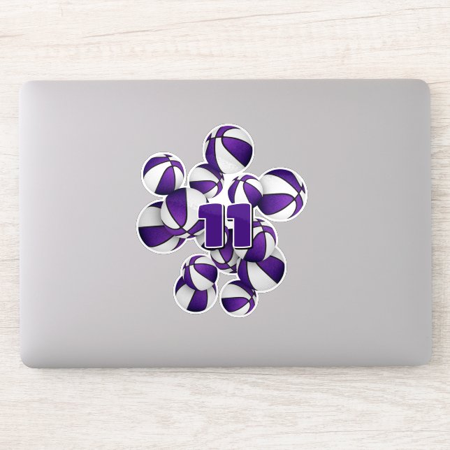 Pegatina grupo jersey número de baloncesto blanco morado (Ordenador)