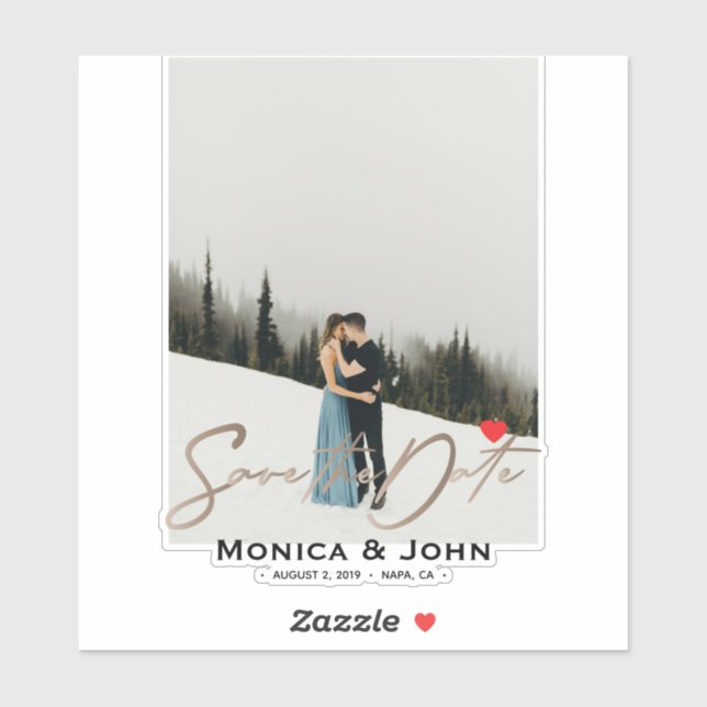 Pegatina Guardar la foto de fecha personalizada moderna (Hoja)