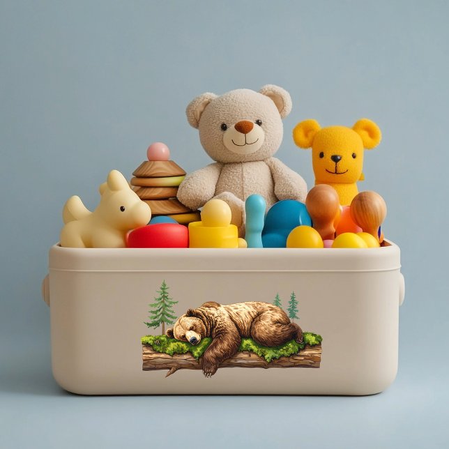 Pegatina Guardería de oso durmiente de amigos forestales (Sleeping bear calm peaceful nursery decal sticker toy box storage wall baby room decor woodland )