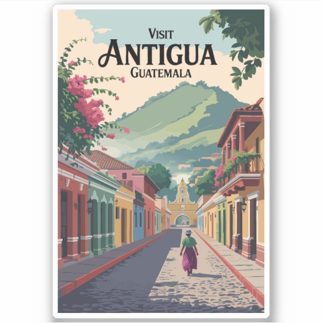 Pegatina Guatemala Antigua cosecha de arte de viajes del Il (Anverso)