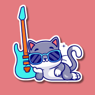Pegatina Guay Cat con guitarra eléctrica impermeable