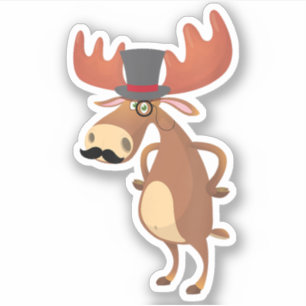 Pegatina Guay Funny Moose Gorra Mustache Animal Lover