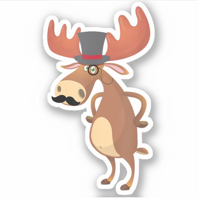 Pegatina Guay Funny Moose Gorra Mustache Animal Lover (Anverso)