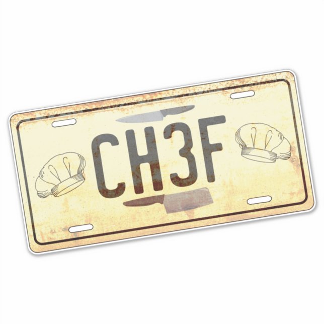 Pegatina Guay Weathering Rusting Chef Car License Plate (Anverso)