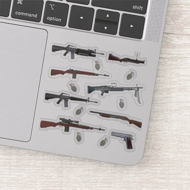 Pegatina Guerra de Vietnam y armas estadounidenses (Detalle)