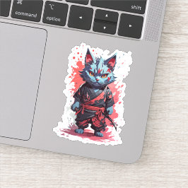 Pegatina Guerrero Ninja Gato Gris Acuarela Genial