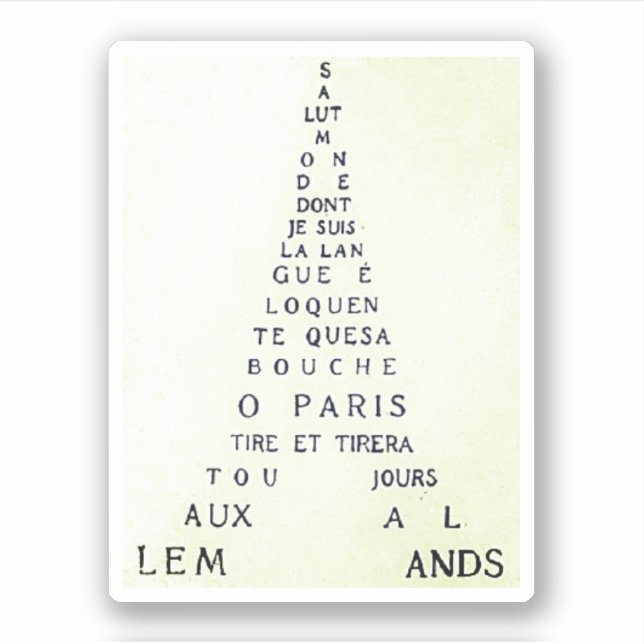 Pegatina Guillaume Apollinaire, Eiffel Calligramme (Anverso)