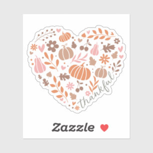 Pegatina Guión agradecido, floral otoñal y corazón de calab