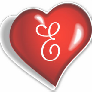 Pegatina Guión blanco monograma E en el corazón rojo rubí