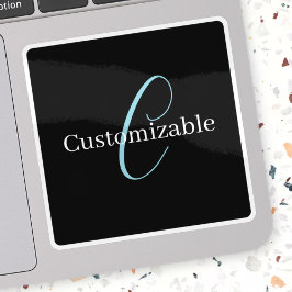 Pegatina Guión curativo editable Monograma Blanco azul negr