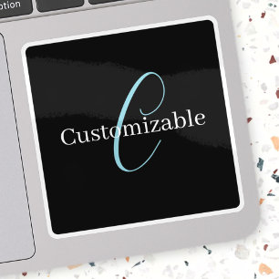 Pegatina Guión curativo editable Monograma Blanco azul negr