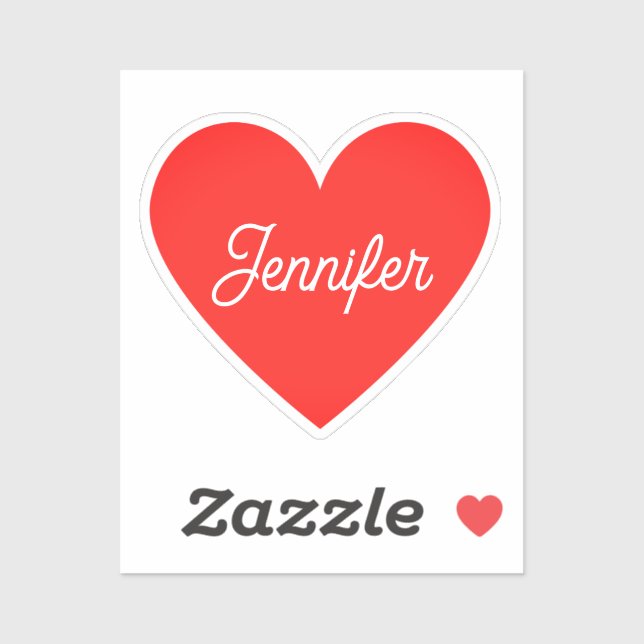 Pegatina Guión cursivo de firma de nombre de corazón rojo b (Hoja)