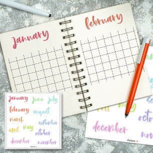 Pegatina Guión de caligrafía Arcoíris Meses del año