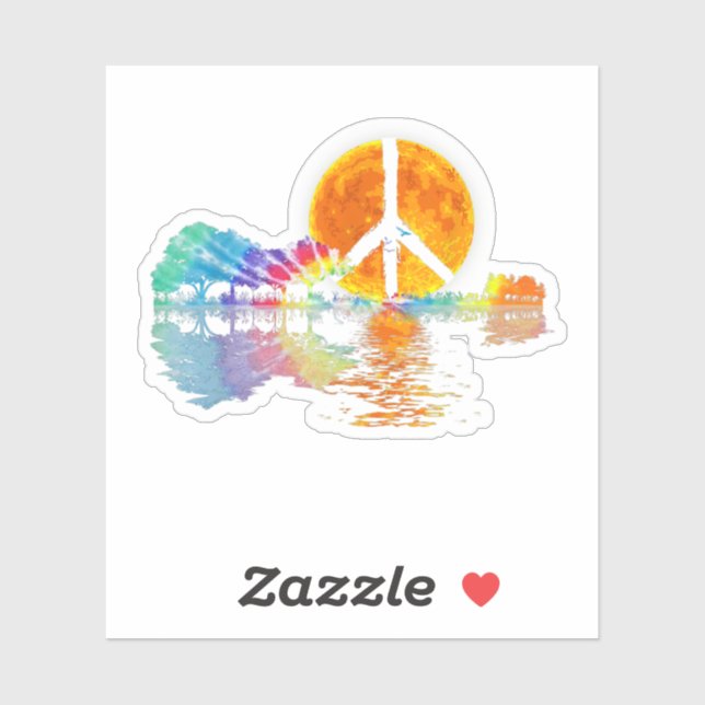 Pegatina Guitar Lake Shadow Peace Love Guitar Hippie (Hoja)