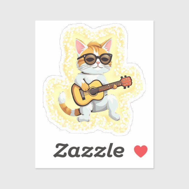Pegatina guitarist cat (Hoja)