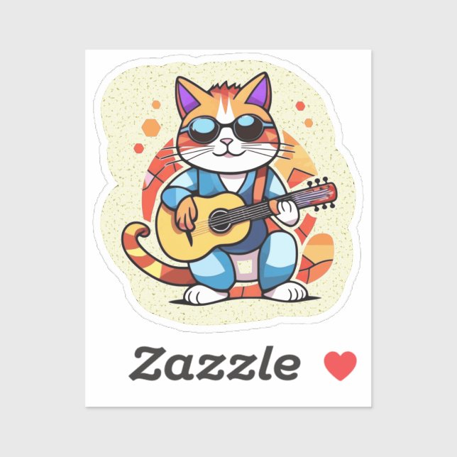 Pegatina guitarist cat (Hoja)