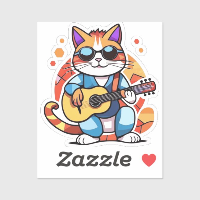 Pegatina guitarist cat (Hoja)