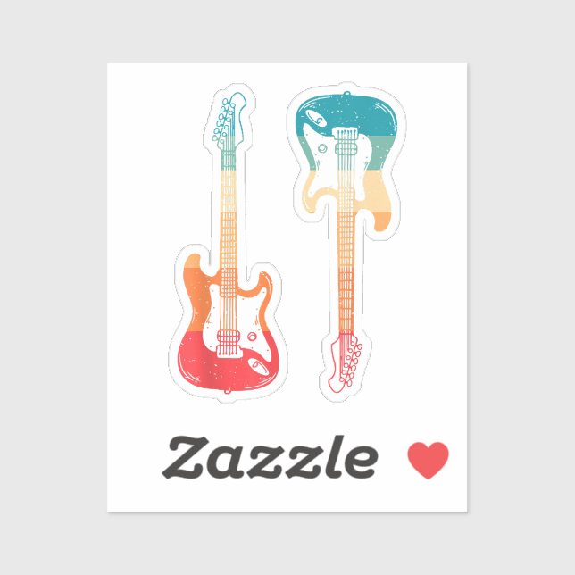 Pegatina Guitarista de guitarra retro rock de guitarra de t (Hoja)