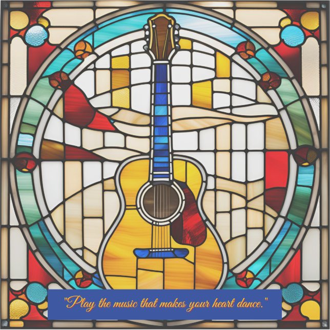 Pegatina Guitarra Acústica De Vidrio Manchado Faux (Anverso)