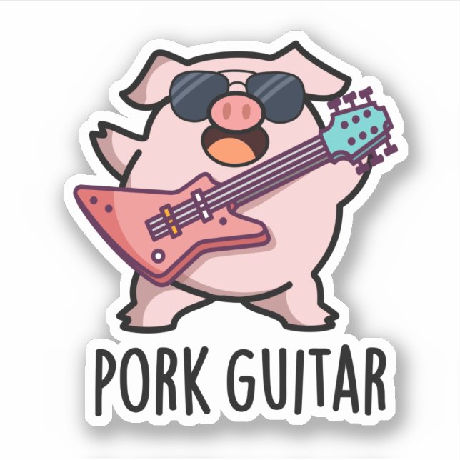 Pegatina Guitarra Porcina Funny Rock Guitar Pig Pun (Anverso)