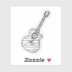 Pegatina Guitarra y notas musicales