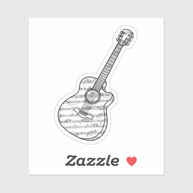 Pegatina Guitarra y notas musicales (Hoja)