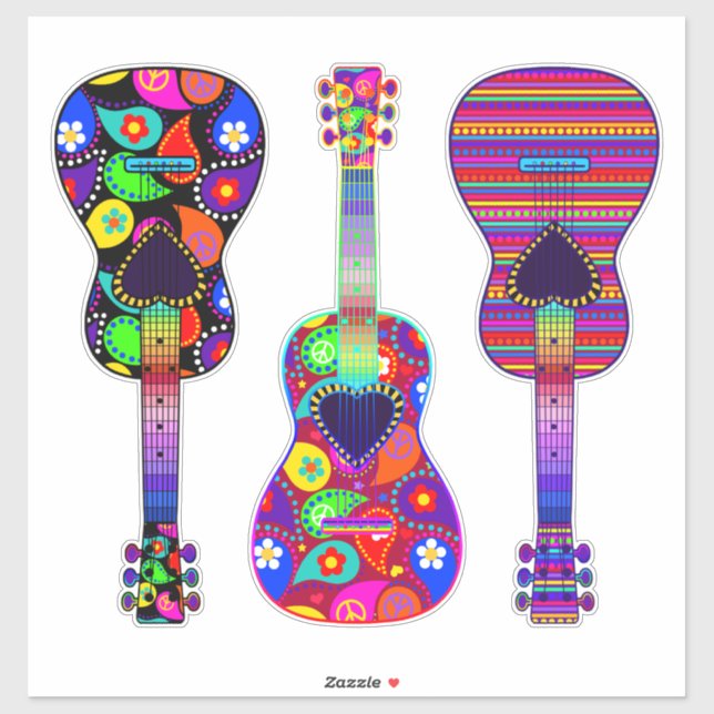 Pegatina Guitars pintados | Boho | Estilo hippie (Hoja)