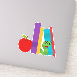 Pegatina Gusano de biblioteca con diseño de manzana para ni
