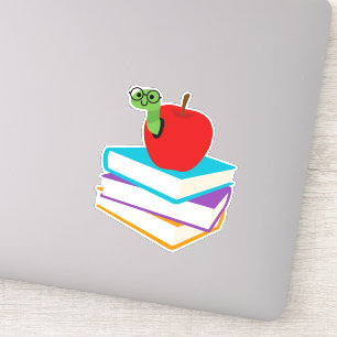 Pegatina Gusano de biblioteca con diseño de manzana para ni
