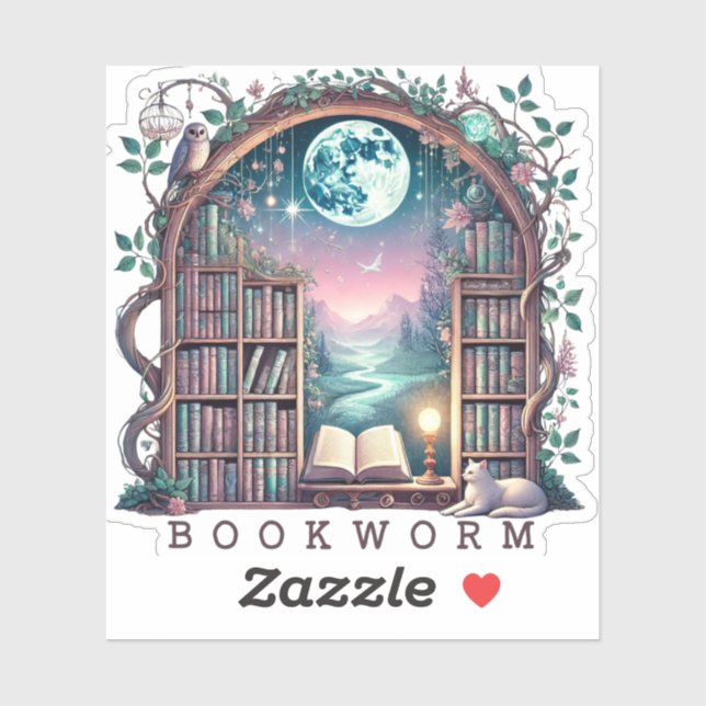 Pegatina Gusano de libros de fantasía (Hoja)