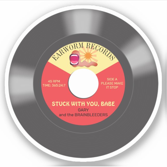 Pegatina Gusano musical 45 disco vinílico único personaliza (Anverso)