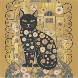 Pegatina Gustav Klimt Style Black Cat Art