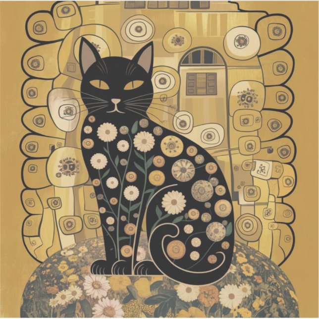 Pegatina Gustav Klimt Style Black Cat Art (Anverso)