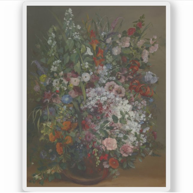 Pegatina Gustave Courbet - Bouquet Flowers in a Vase (Anverso)