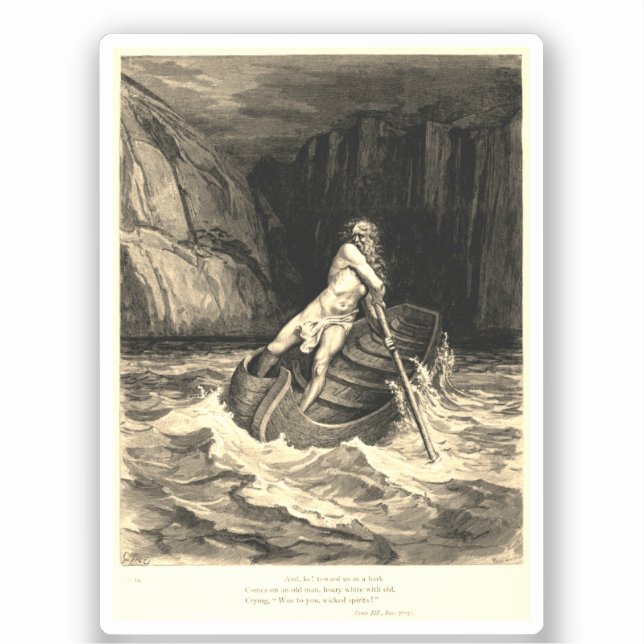 Pegatina Gustave Doré - Caron Rowing/Dante's Inferno (Anverso)