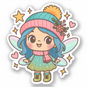 Pegatina Hada Cute de Invierno Arte de Fantasía Pastel Kawa
