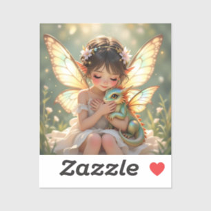 Pegatina Hada y Dragón   Chibi Anime Cuento de Hadas