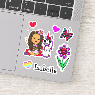 Pegatina Hadas étnicas, unicornio y nombre dibujados a mano