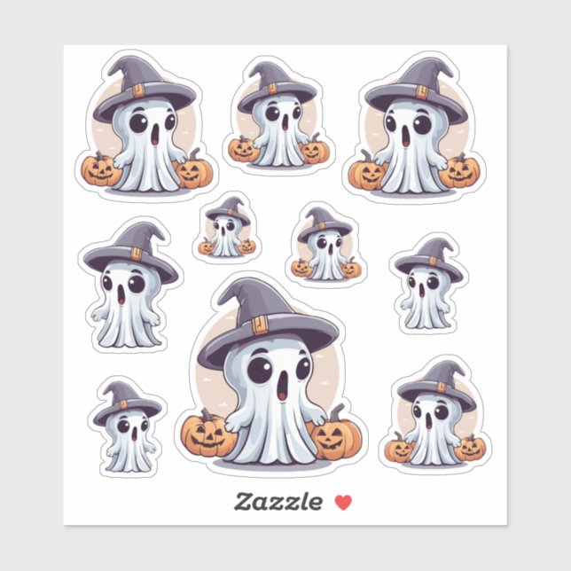 Pegatina Halloween: 10 Geister mit Kürbissen -  (Hoja)