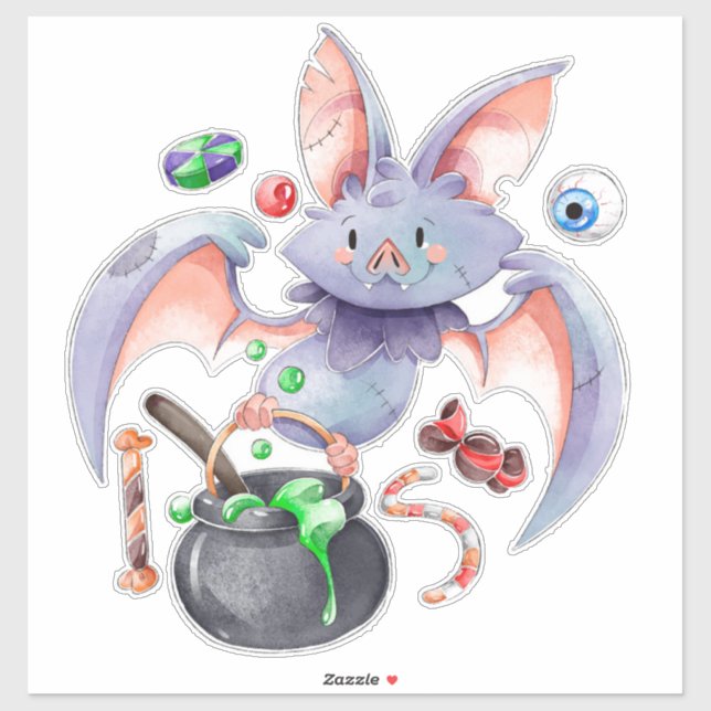 Pegatina Halloween Bat con Cauldron Eyeballs y Candy (Hoja)
