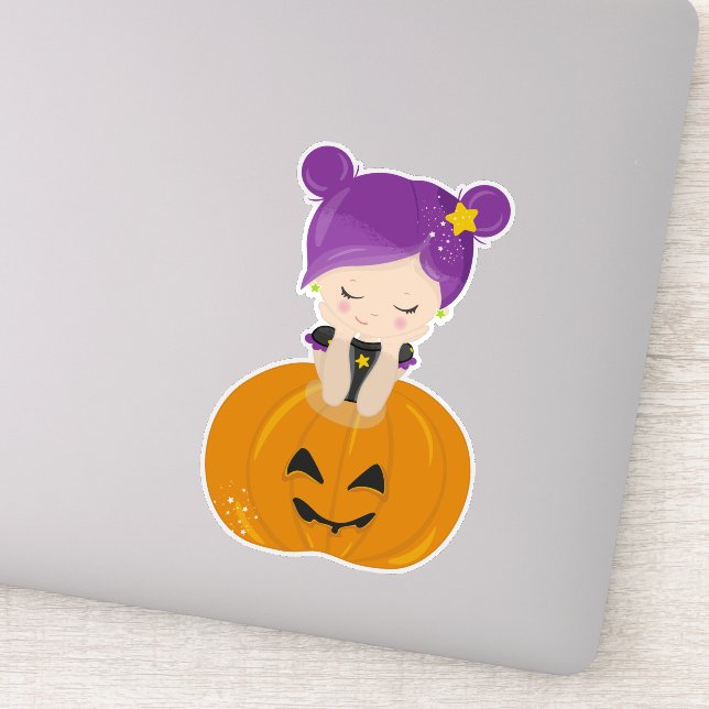Pegatina Halloween, Bruja, Calabaza, Boo, Truco O Tratamien (Detalle)