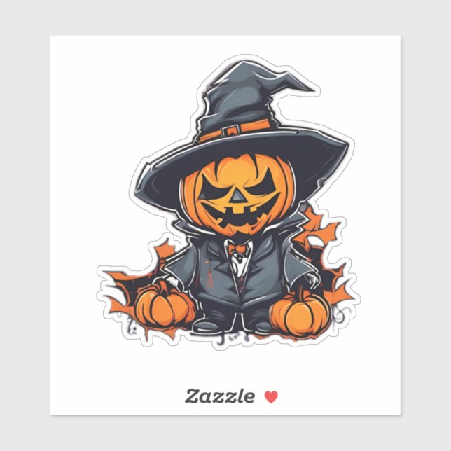 Pegatina Halloween Calabaza Escarecrow Adorable Fall Decour (Hoja)