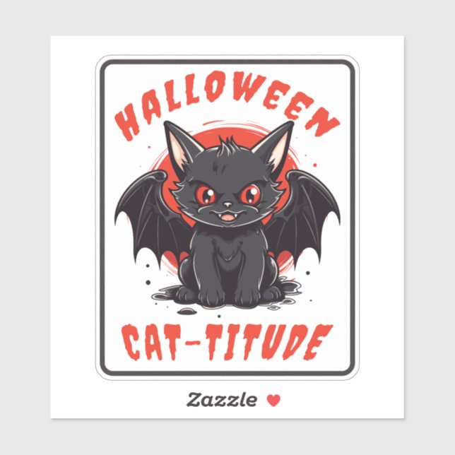 PEGATINA HALLOWEEN CAT-TITUDE CAT BAT (Hoja)