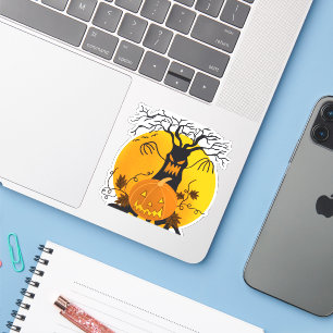 Pegatina Halloween con árboles y calabazas espeluznantes