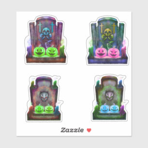 Pegatina Halloween con cabeceras y calabazas del cementerio