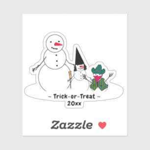 Pegatina Halloween con truco o truco de Snowman