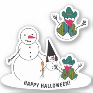 Pegatina Halloween con truco o truco de Snowman