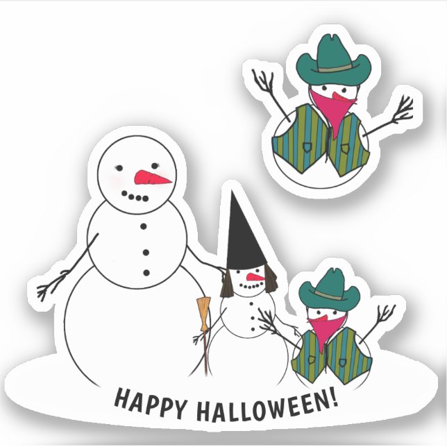 Pegatina Halloween con truco o truco de Snowman (Anverso)