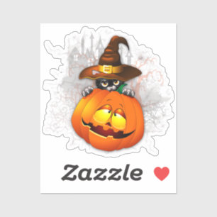 Pegatina Halloween Curte Kitty Witch and Pumpkin Friend